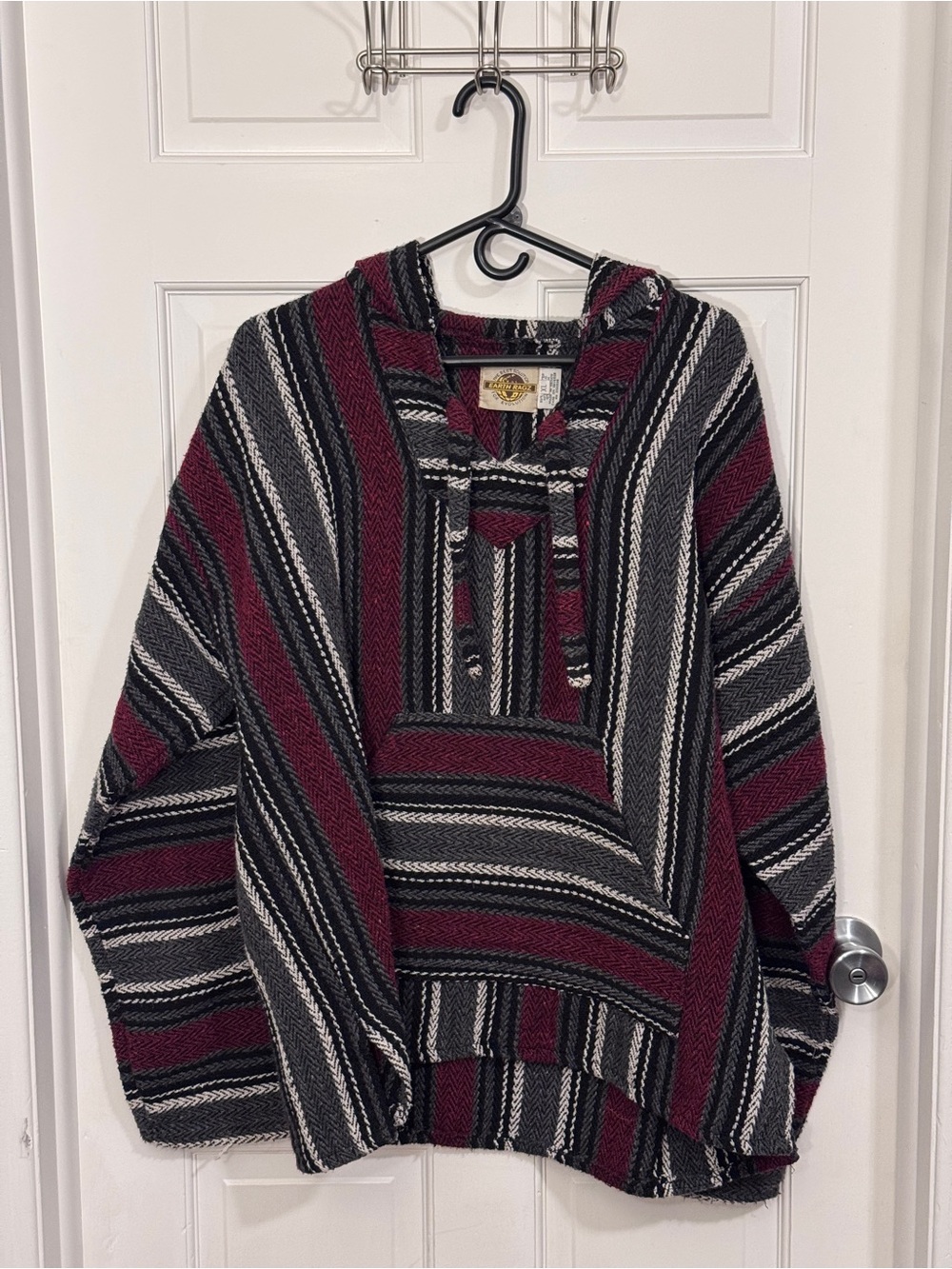 Men's Baja Hoodie Sweater - Burgundy Black Stripe